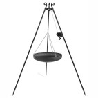 Wok en acier suspendu avec manivelle sur trépied 180cm