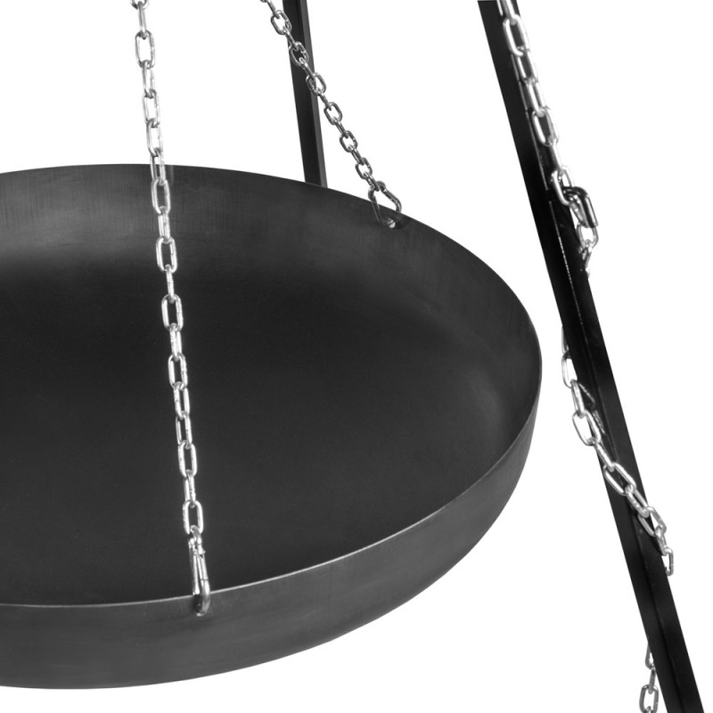 Wok en acier suspendu avec manivelle sur trépied 200cm