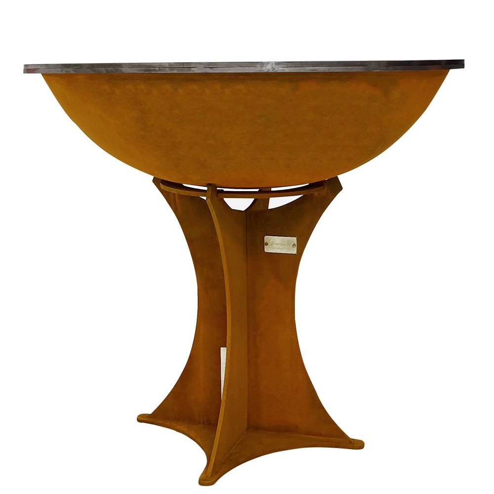 Brasero en Corten avec socle en forme d'étoile et vasque en forme de bol France Braseros