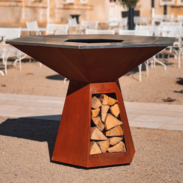 Brasero en acier corten de 150cm de diamètre - robuste, solide avec un aspect esthétique - pensé pour être convivial