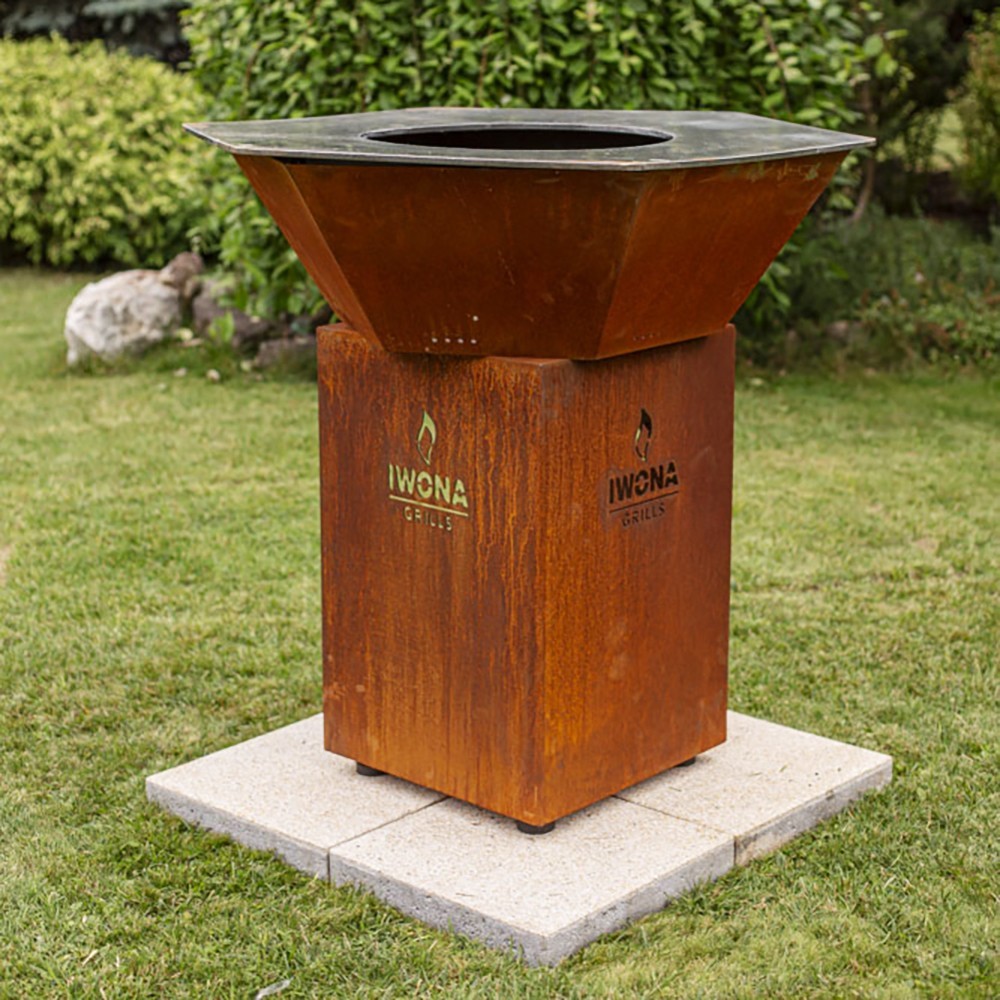 Brasero plancha en acier Corten avec plaque de cuisson de 114cm de diamètre