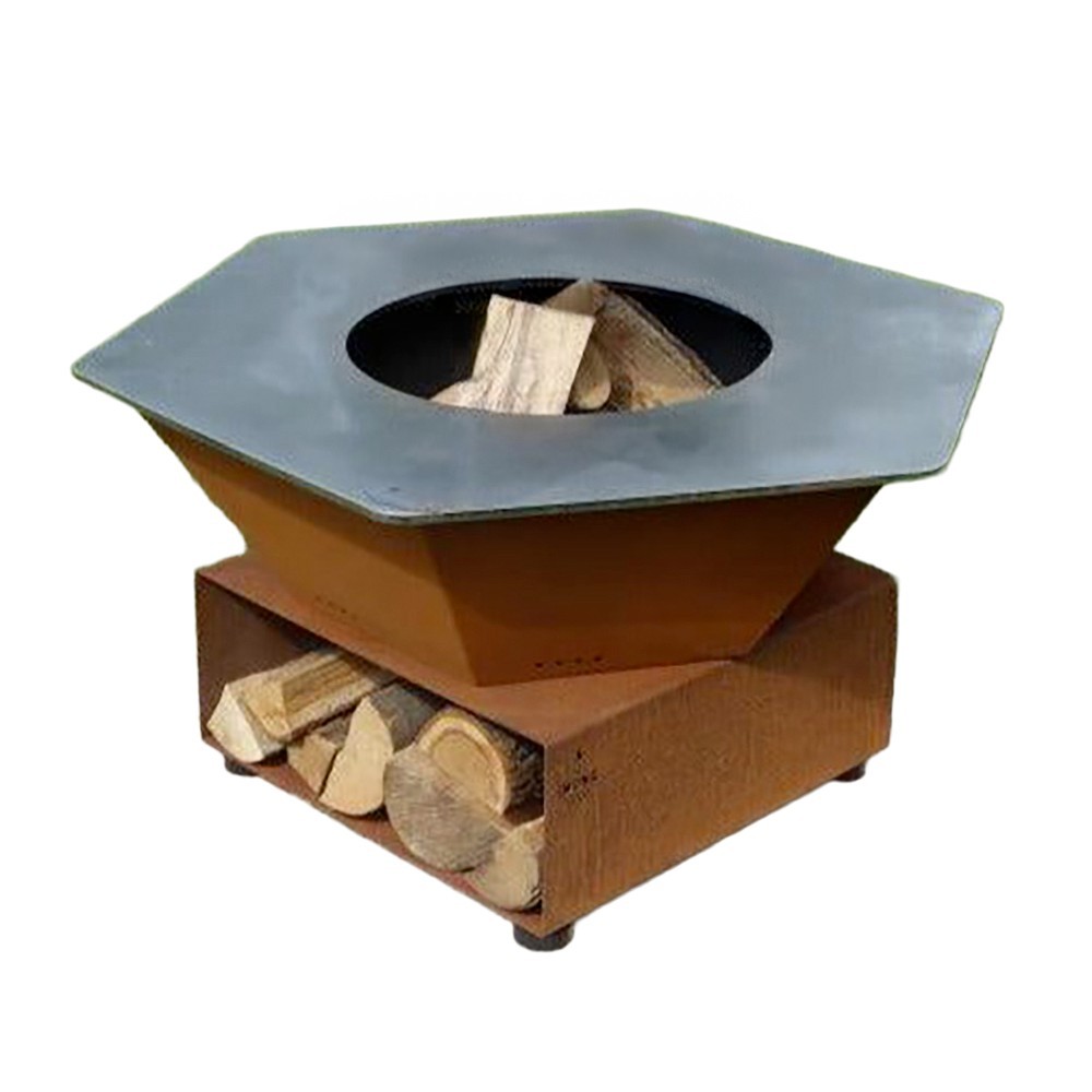 Brasero Iwona Grill en corten avec plancha de 100cm de diamètre en version compacte