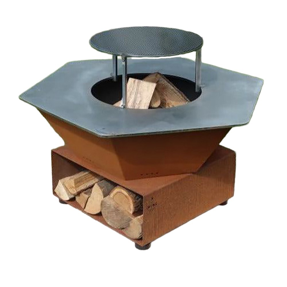 Brasero Iwona Grill en corten 100cm de diamètre en version plus compact - installation facile et rapide