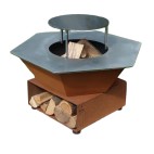 Brasero Iwona Grill en corten 100cm de diamètre en version plus compact - installation facile et rapide