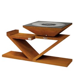 Brasero avec meuble rectangle design en acier corten France Braseros