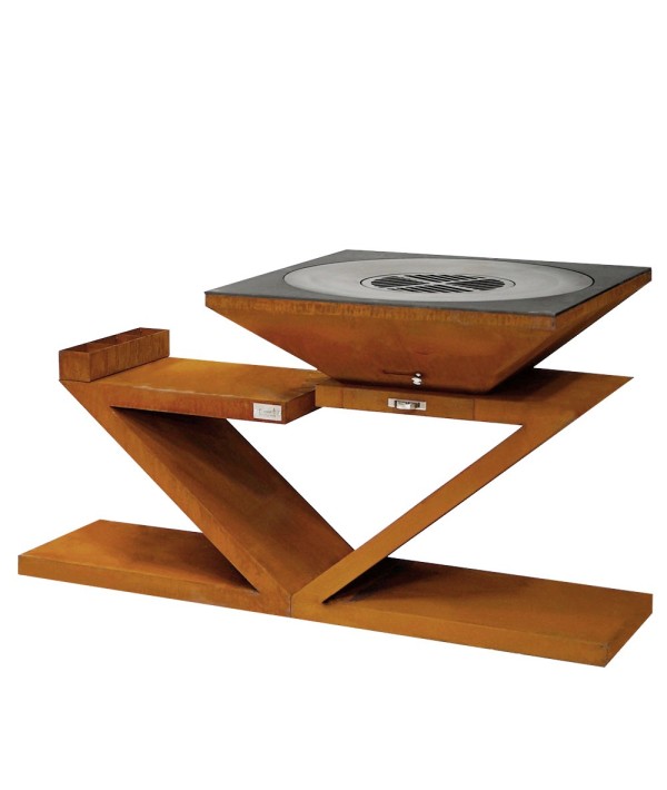 Brasero  Le Lambi avec meuble rectangle design en acier corten France Braseros