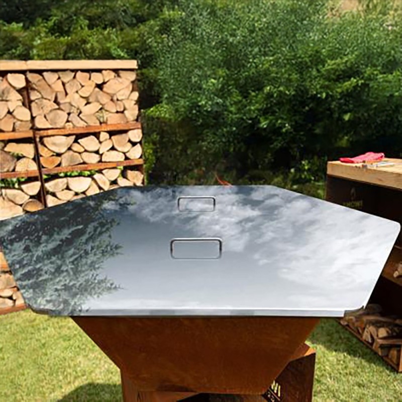 couvercle de protection inox pour brasero quadro (exemple de mise en situation)