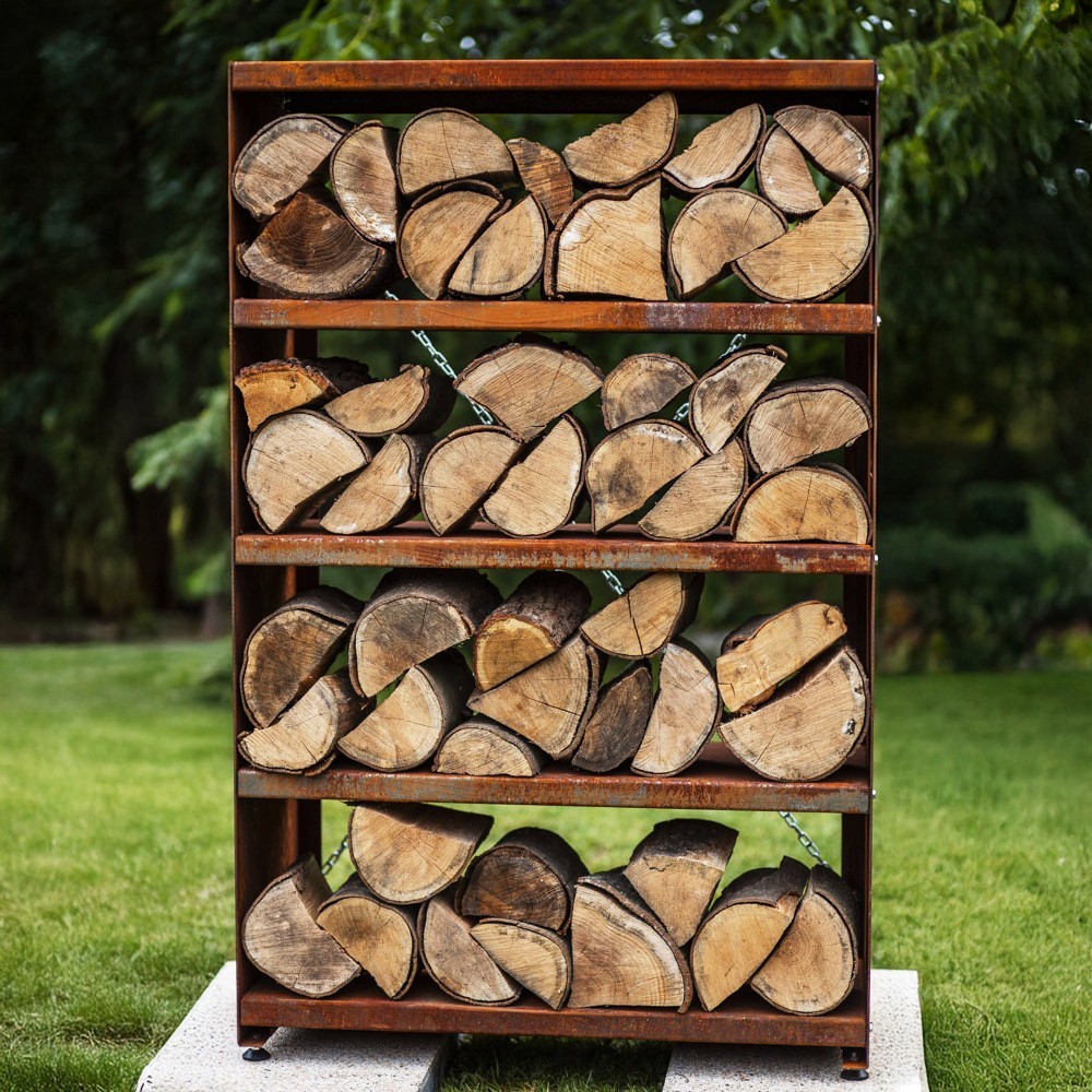 Rangement à bois pour le jardin 45x90x140cm en acier corten