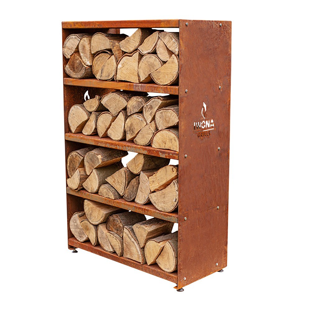 Étagère en acier Corten de dimensions 45x90x140cm pour ranger le bois dans son jardin