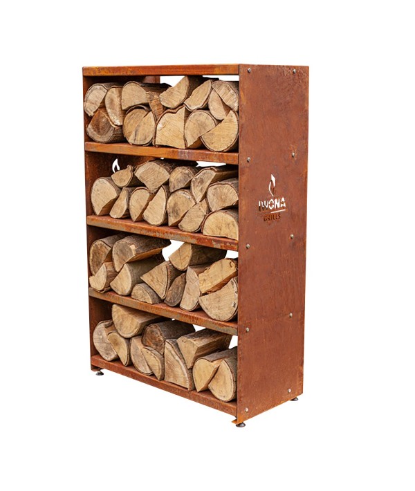 Étagère en acier Corten de dimensions 45x90x140cm pour ranger le bois dans son jardin