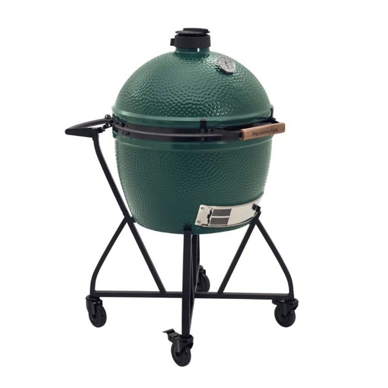 Brasero kamado XL Big Green Egg - grande quantité de convives (exemple d'utilisation, berceau à roulettes vendu séparément)