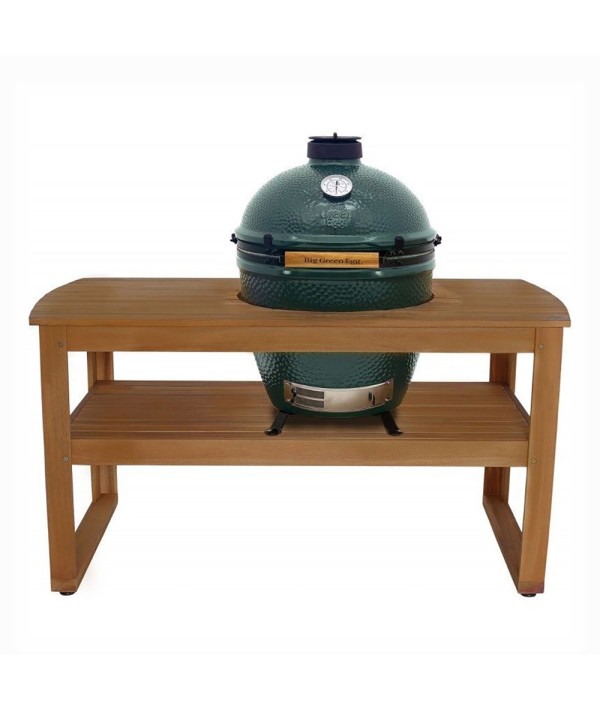 Table bois eucalyptus pour brasero big green egg large (exemple de mise en situation, kamado vendu séparément)