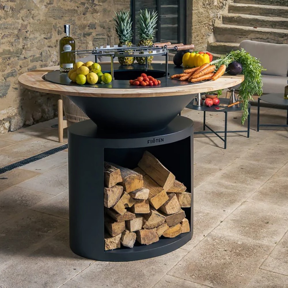 Brasero Ellipse 100cm de diamètre Noir de marque Firten (exemple d'utilisation, accessoires vendus séparément)