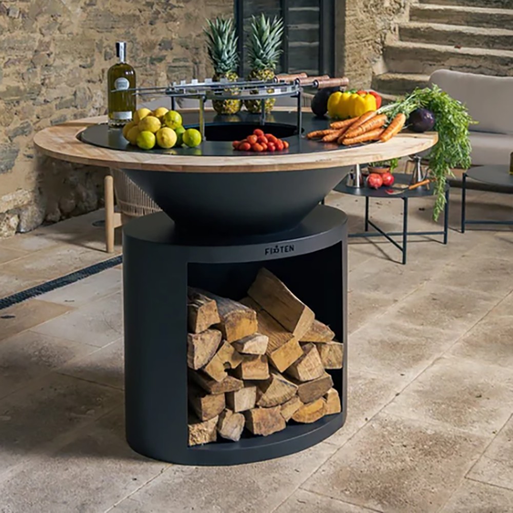 Brasero Ellipse 120cm de diamètre Noir de marque Firten (exemple d'utilisation, accessoires vendus séparément)