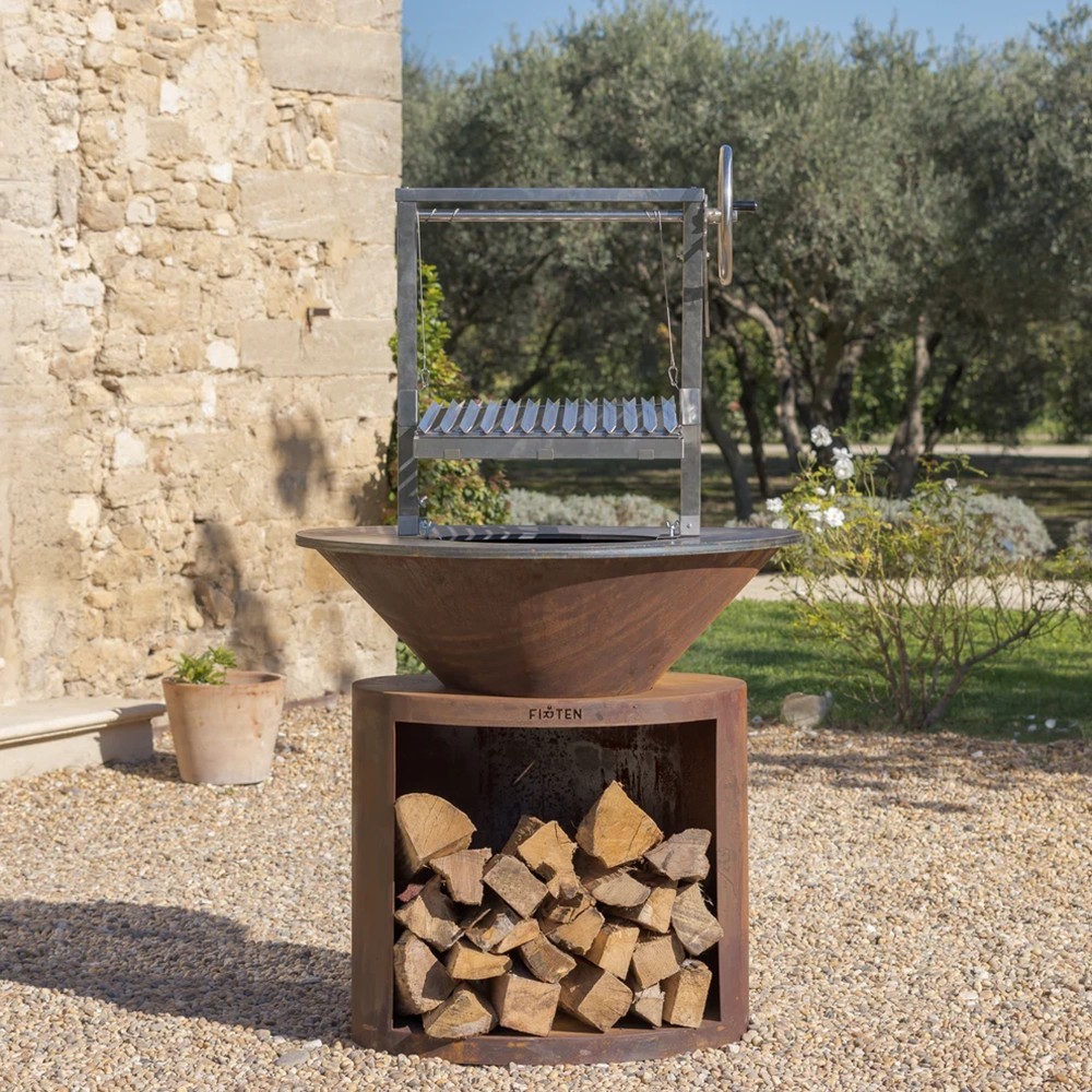 GRILL Argentin en acier inoxydable pour brasero Ellipse 120cm de diamètre Firten (exemple de mise en situation)