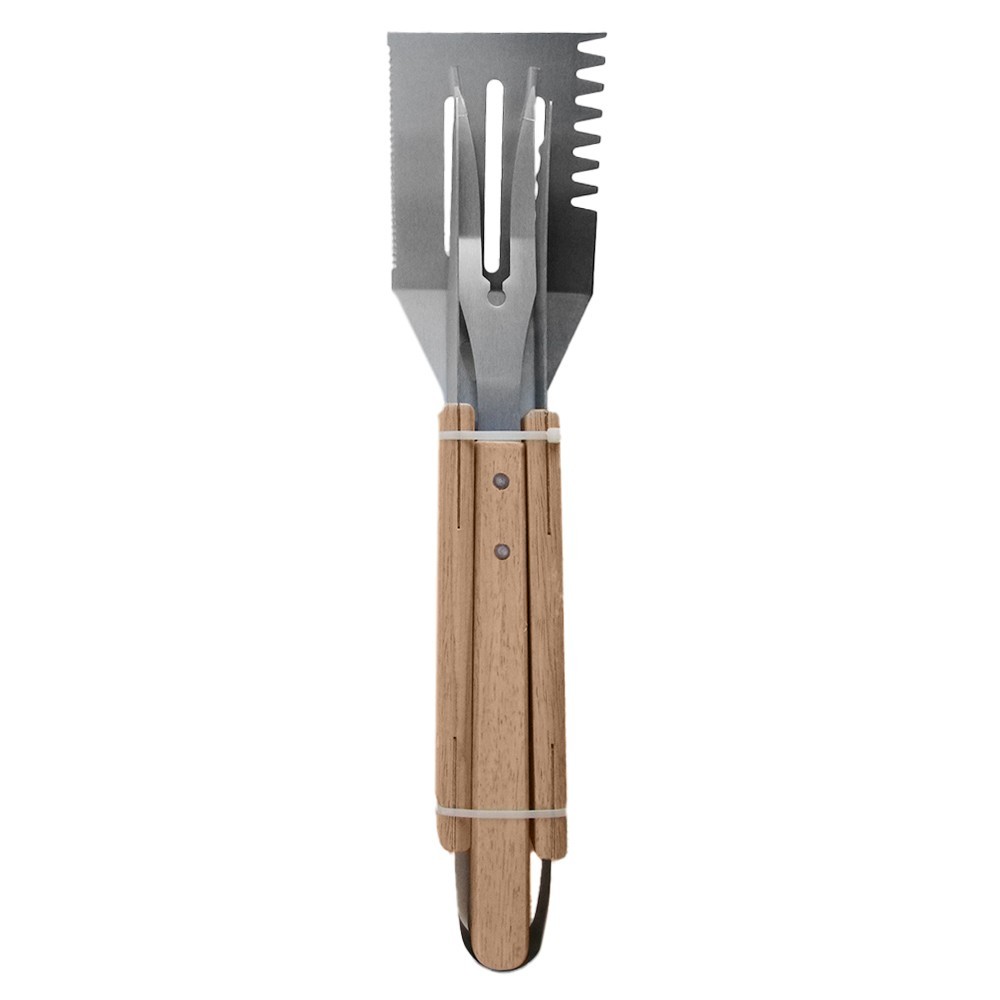 kit d'accessoires composé d'une pince, d'une spatule et d'une grande fourchette en acier France Braseros