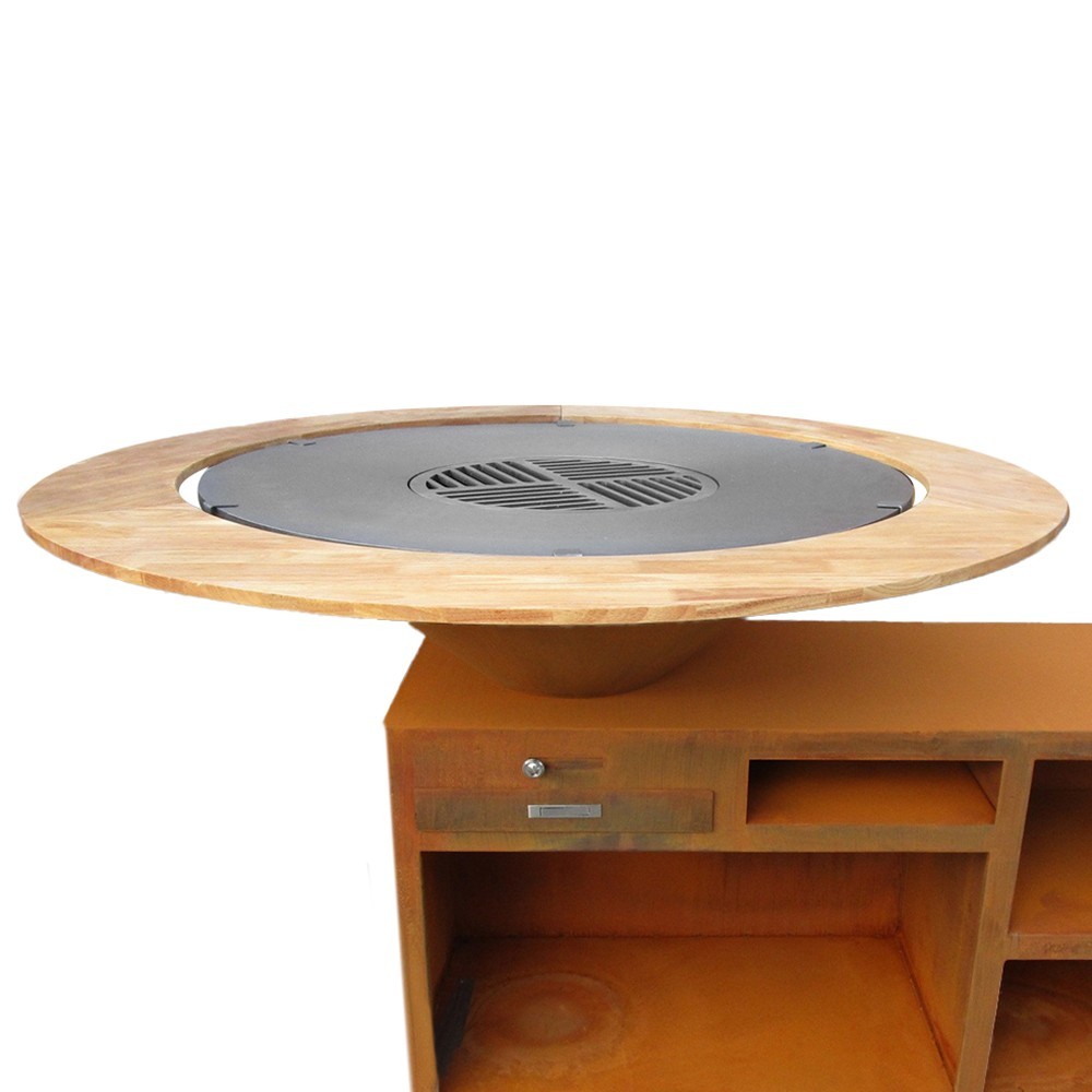 Contour en bois vernis pour braseros de 100cm de diamètre France Braseros (exemple de mise en situation)