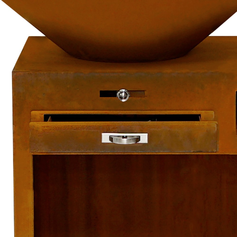 Le brasero plancha Couteau de France Braseros est équipé d'un tiroir à cendres Le brasero plancha Couteau de France Braseros est équipé d'un tiroir à cendres