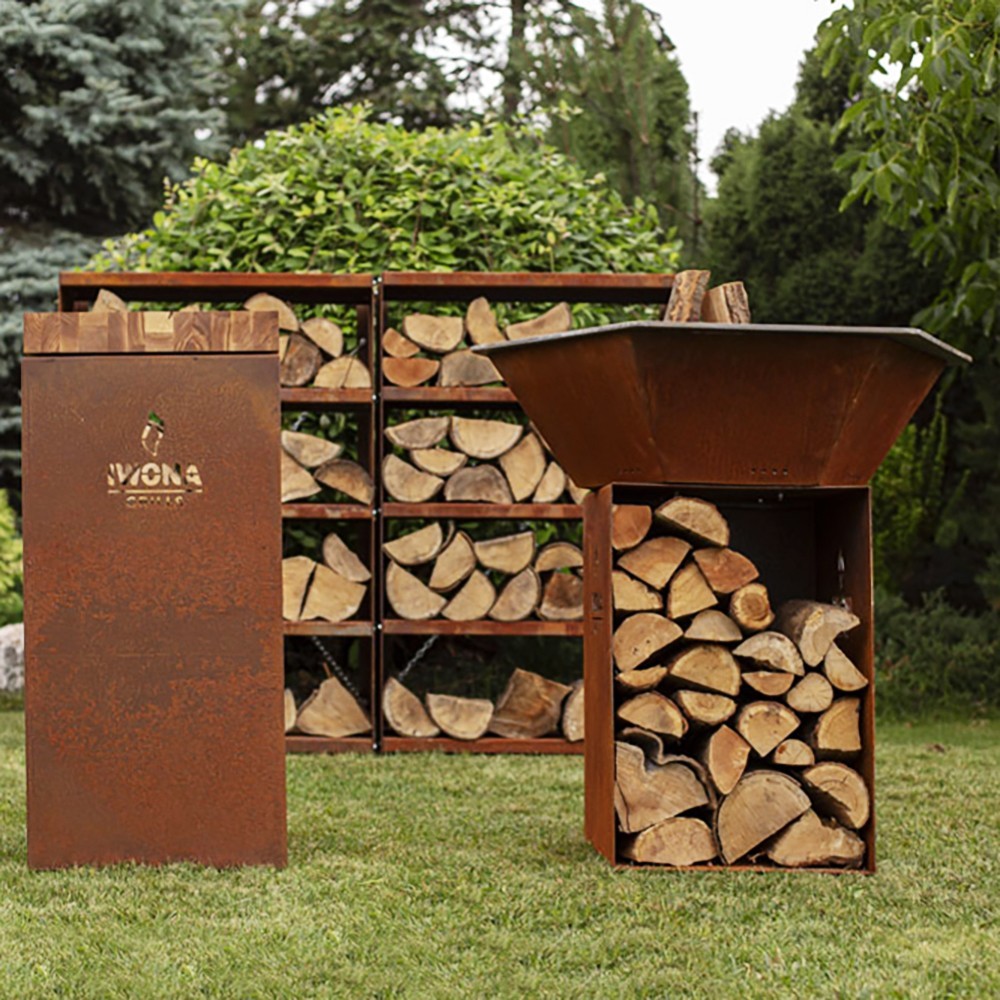 Cette &eacute;tag&egrave;re ext&eacute;rieure est assortie aux braseros Iwona Grills (mise en situation, articles vendus s&eacute;par&eacute;ment)