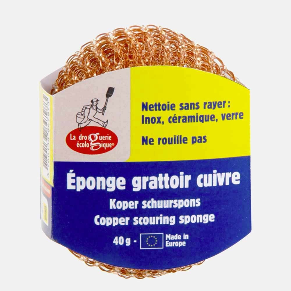 L'éponge grattoir en cuivre est parfaite pour nettoyer les plaques de cuisson en Acier émaillé L'éponge grattoir en cuivre est parfaite pour nettoyer les plaques de cuisson en Acier émaillé