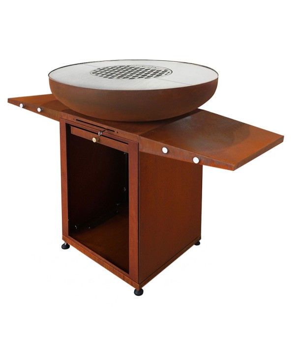 Le brasero Medium Rond en Acier Corten a une plancha en Inox de 80cm de diamètre