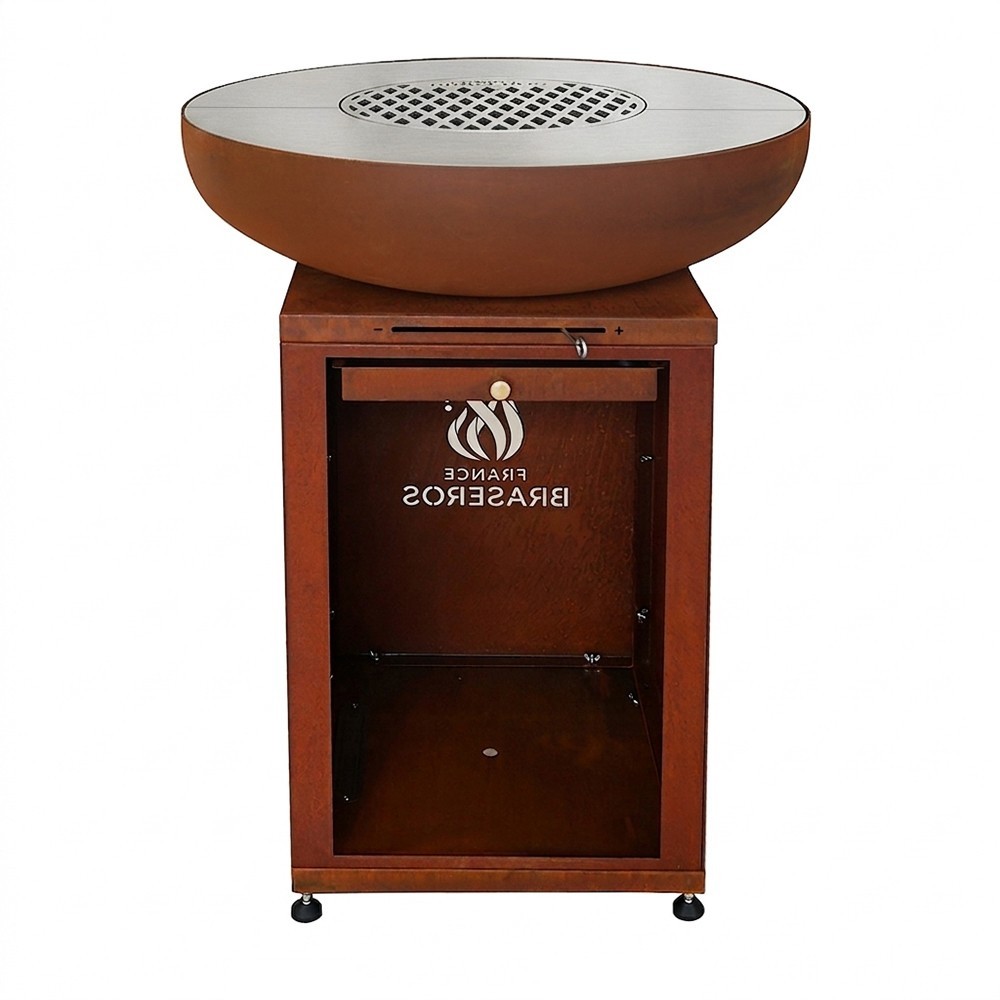 Le brasero Medium Rond avec plancha en Acier Inoxydable peut &ecirc;tre utilis&eacute; aussi sans ses tablettes lat&eacute;rales.