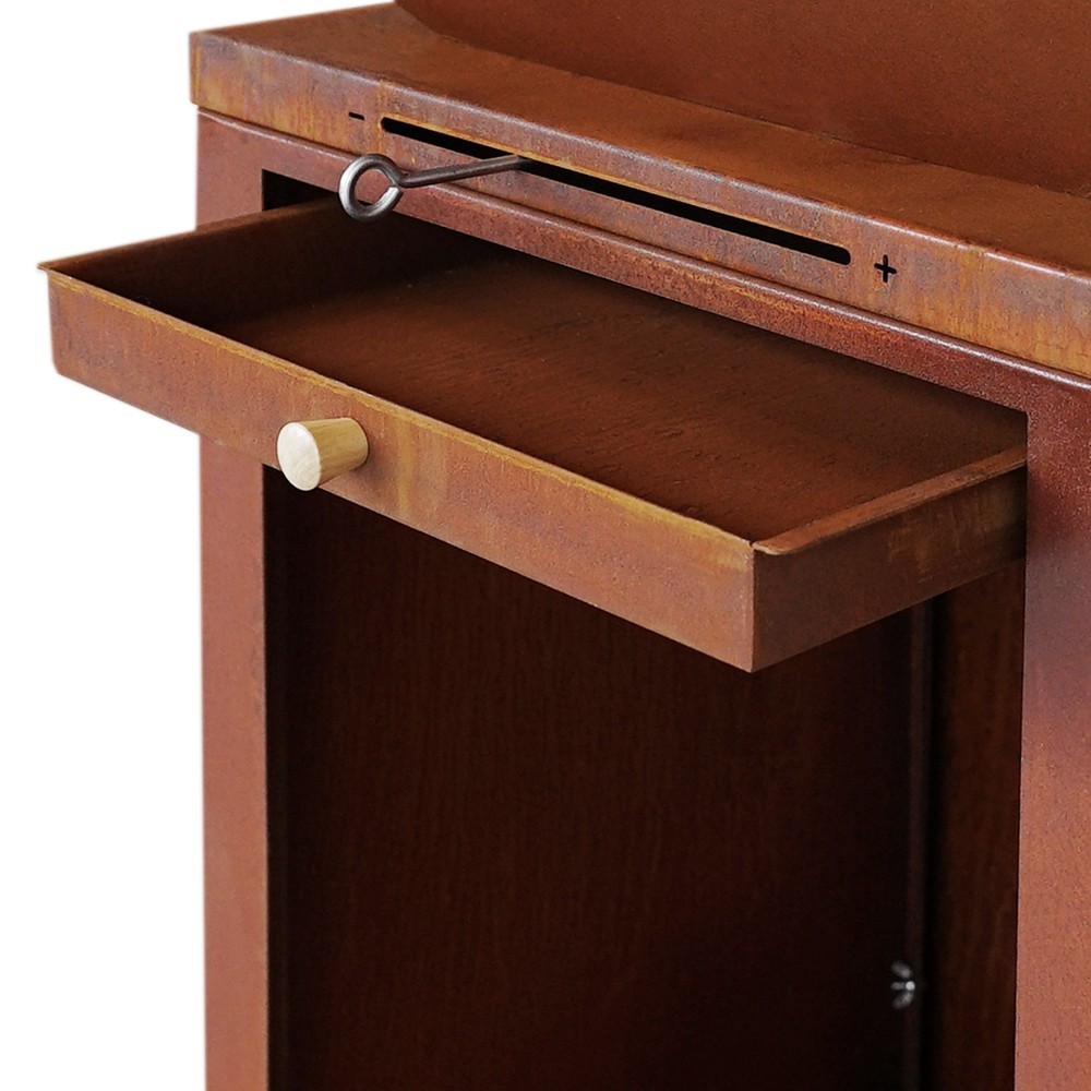 Tiroir &agrave; cendres du brasero Medium Rond en Acier Corten et Inox.