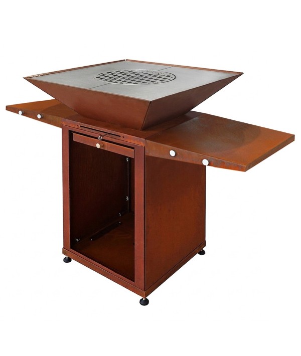 Brasero en Acier Corten avec plancha carrée en Inox pour un entretien facile