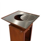 Brasero en Acier Corten avec plancha carr&eacute;e en Inox et grille centrale incluse