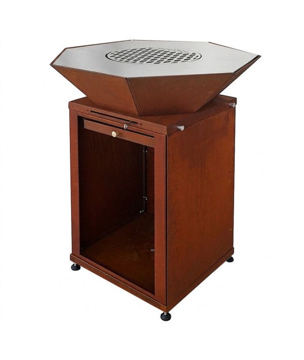 Brasero Medium Heptagonal en Acier Corten et plancha en Inox en configuration sans tablette