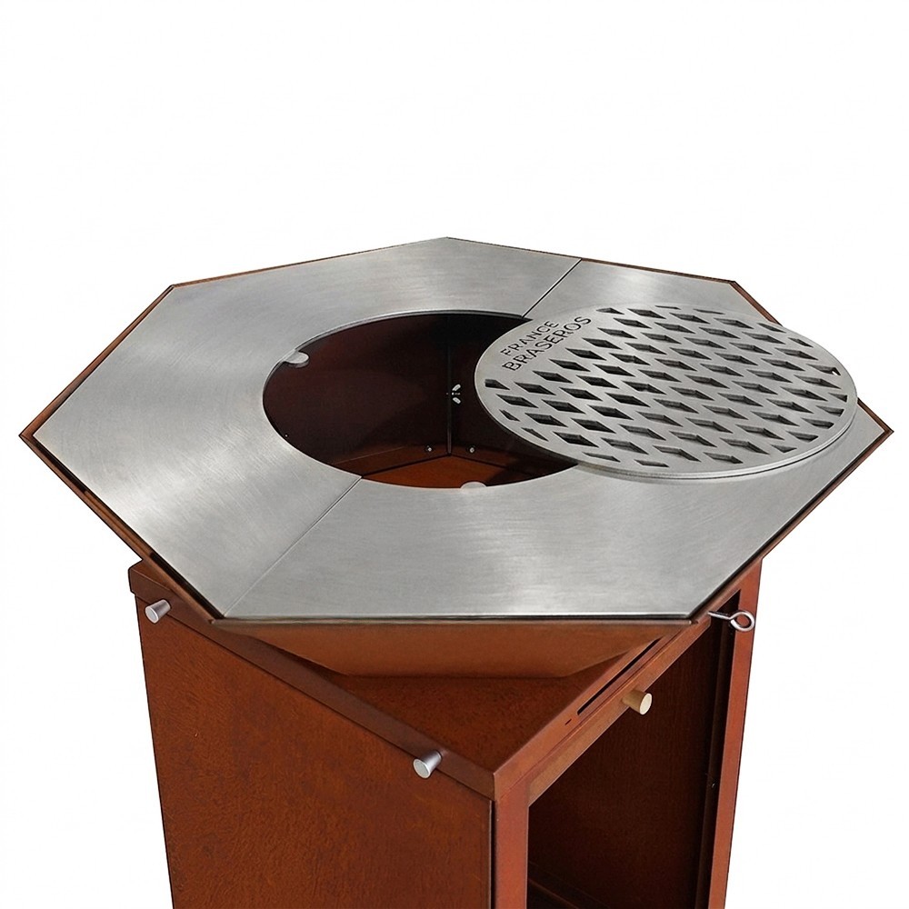 Brasero Medium Heptagonal en Acier Corten et plancha en Acier Inoxydable