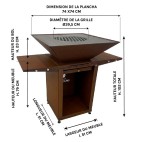 Dimensions du Brasero Medium en Acier Corten et Plancha Carr&eacute;e en Acier Inoxydable