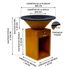 Dimensions du Brasero Plancha en acier Corten &Oslash;85cm "Le P&eacute;toncle"