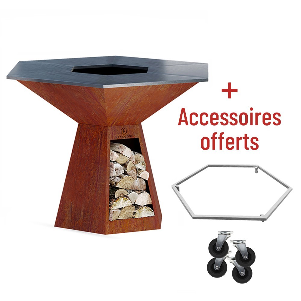 Soldes 10% + accessoires offerts pour votre Brasero Corten 150 Grand banquet Hexagone