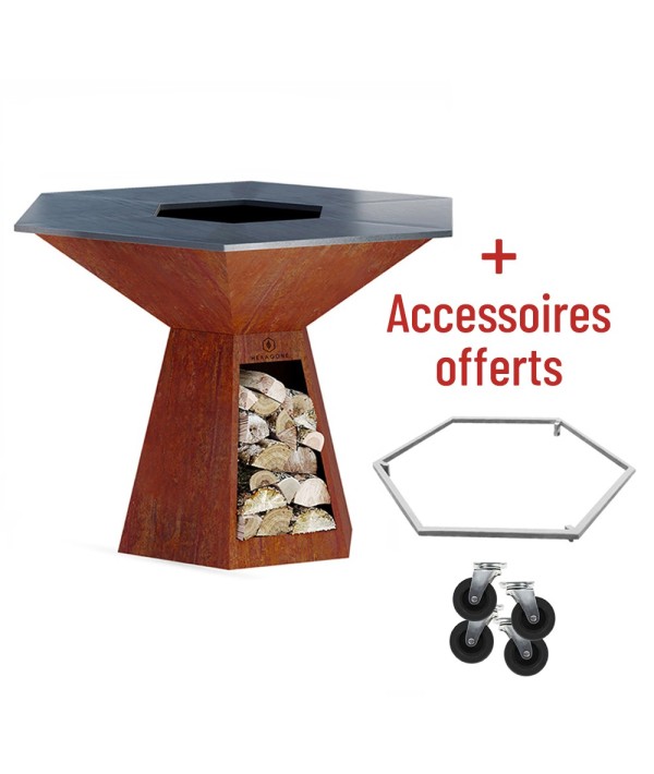Soldes 10% + accessoires offerts pour votre Brasero Corten 150 Grand banquet Hexagone