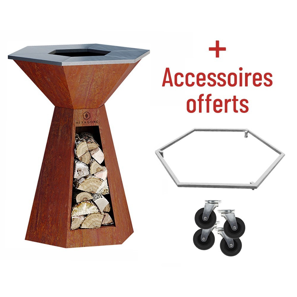Soldes 10% + accessoires offerts pour votre Brasero Corten 85 Agape Hexagone