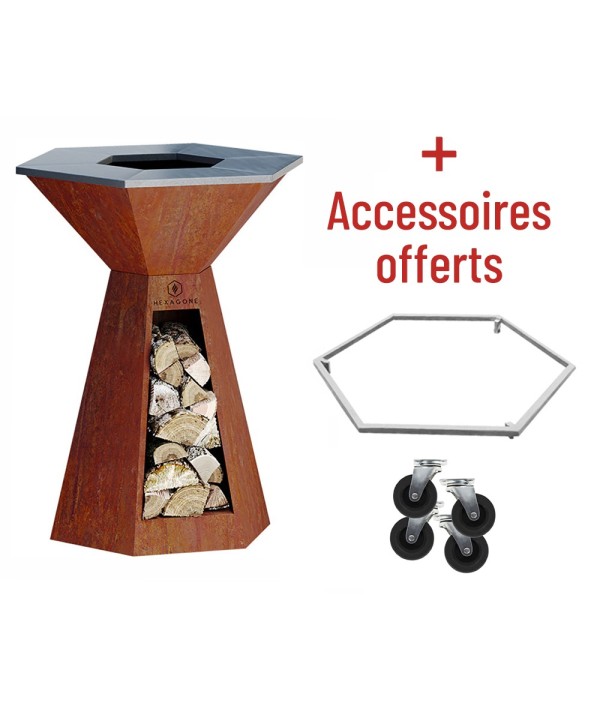 Soldes 10% + accessoires offerts pour votre Brasero Corten 85 Agape Hexagone