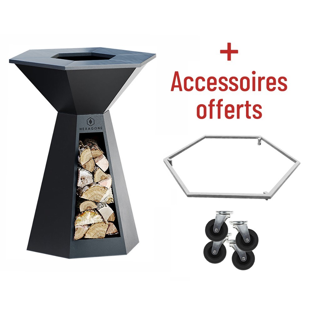Soldes 10% + accessoires offerts pour votre Brasero Epoxy noir 85 Agape Hexagone