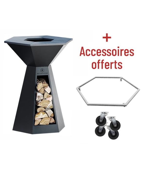 Soldes 10% + accessoires offerts pour votre Brasero Epoxy noir 85 Agape Hexagone