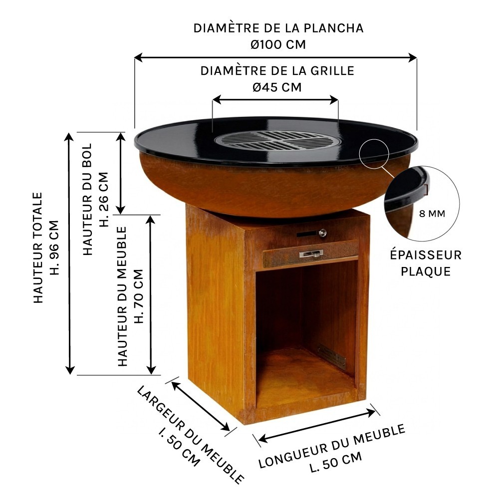Dimensions du brasero plancha La Saint Jacques