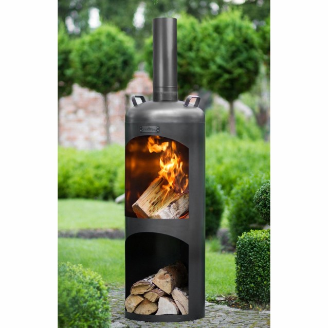 Cheminée Faro esthétique - structure en acier et feu de bois