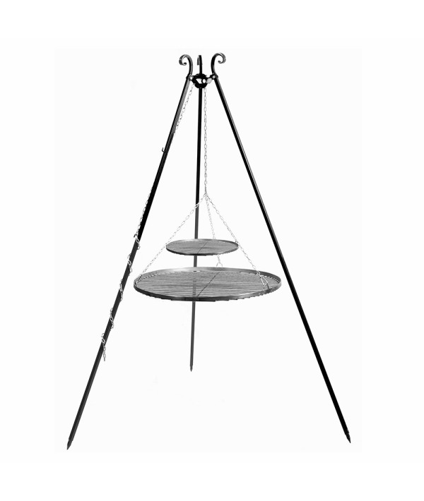 Barbecue avec deux grilles de cuisson suspendues en inox sur Trépied 180cm CookKing