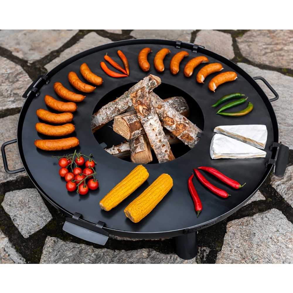 Brasero de jardin idéal pour griller vos viandes, poissons et légumes (exemple d'utilisation, plaque vendue séparément)