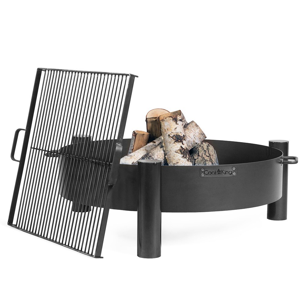 Brasero de jardin avec bol à feu de 80cm de diamètre en acier (exemple d'utilisation, grille vendue séparément)