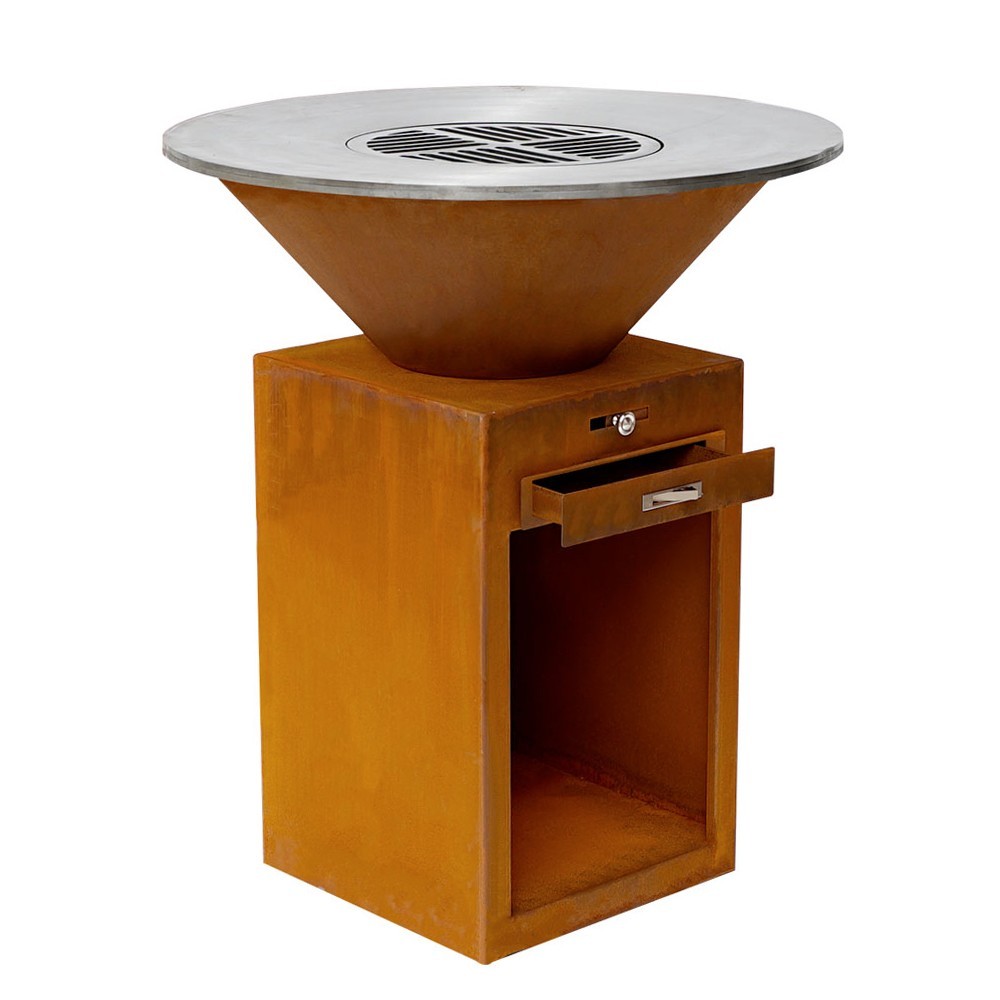 Brasero plancha grill Le Pétoncle de France Braseros avec meuble carré en acier corten Brasero plancha grill Le Pétoncle de France Braseros avec meuble carré en acier corten