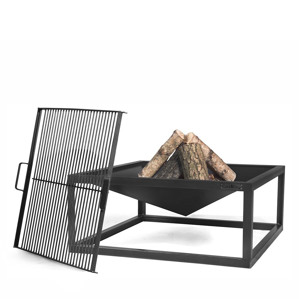 Le bol &agrave; feu Square peut devenir un barbecue (exemple d'utilisation, grille vendue s&eacute;par&eacute;ment)