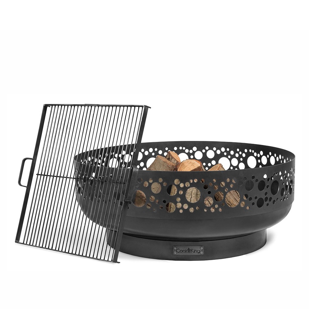 Brasero bol à feu Boston avec design artistique en acier épais (exemple d'utilisation, grille vendue séparément)