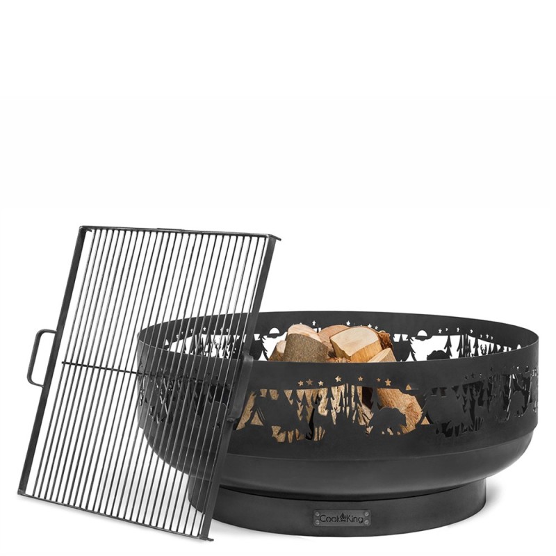 Le brasero Forest est un bol à feu design en acier 2mm épaisseur (exemple d'utilisation, grille vendue séparément)