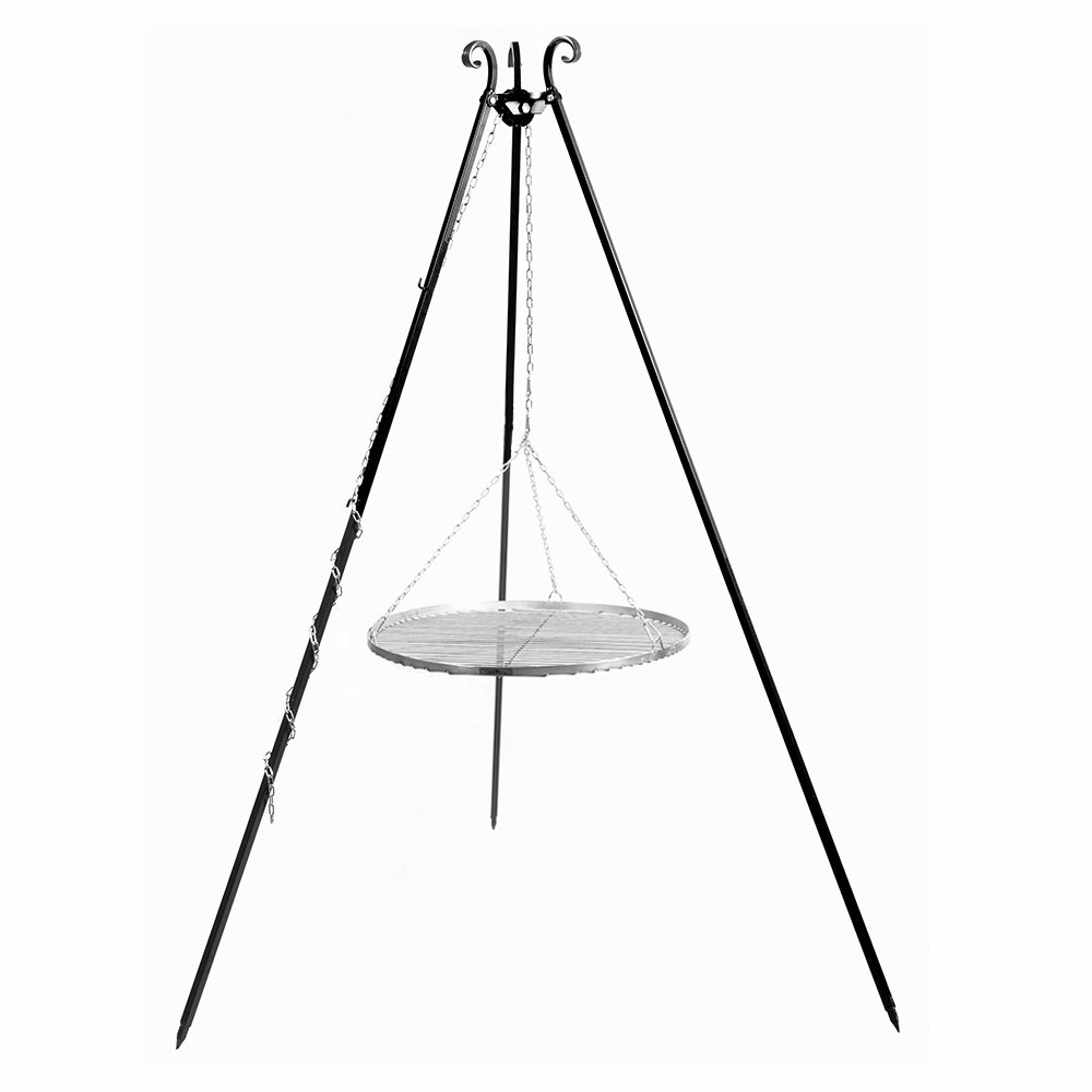 Grille de cuisson pour barbecue brasero en acier sur trépied 180cm