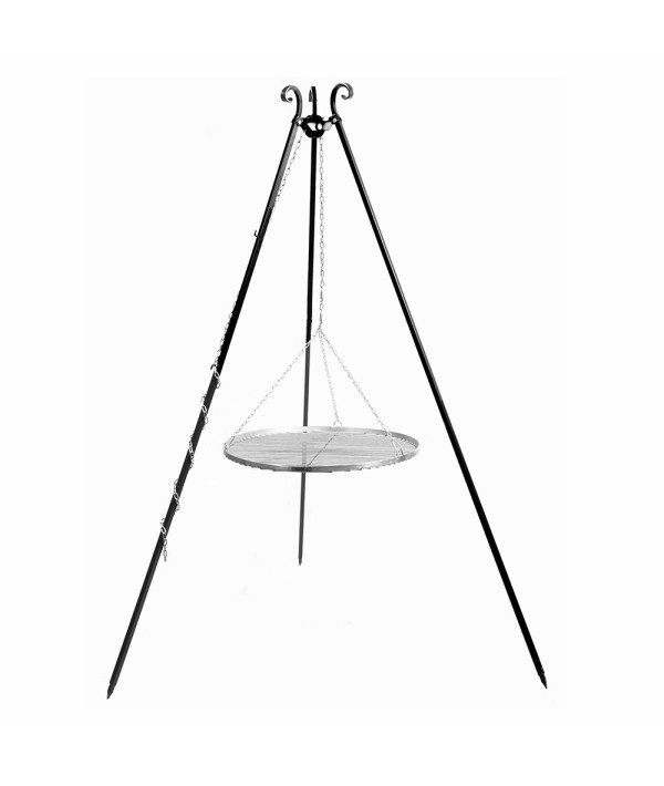 Grille de cuisson suspendue pour barbecue en acier sur trépied 180cm